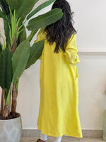 Yellow linen cardigan with pockets