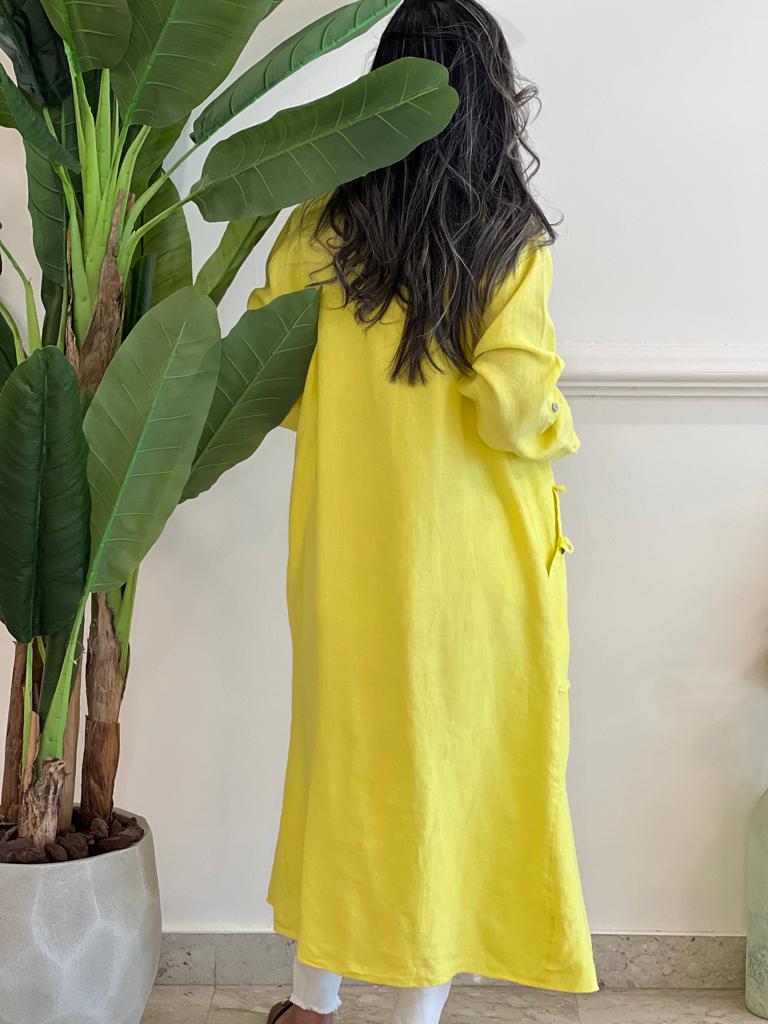 Yellow linen cardigan with pockets