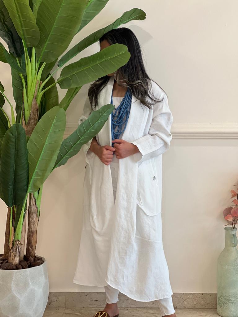White linen cardigan with pockets