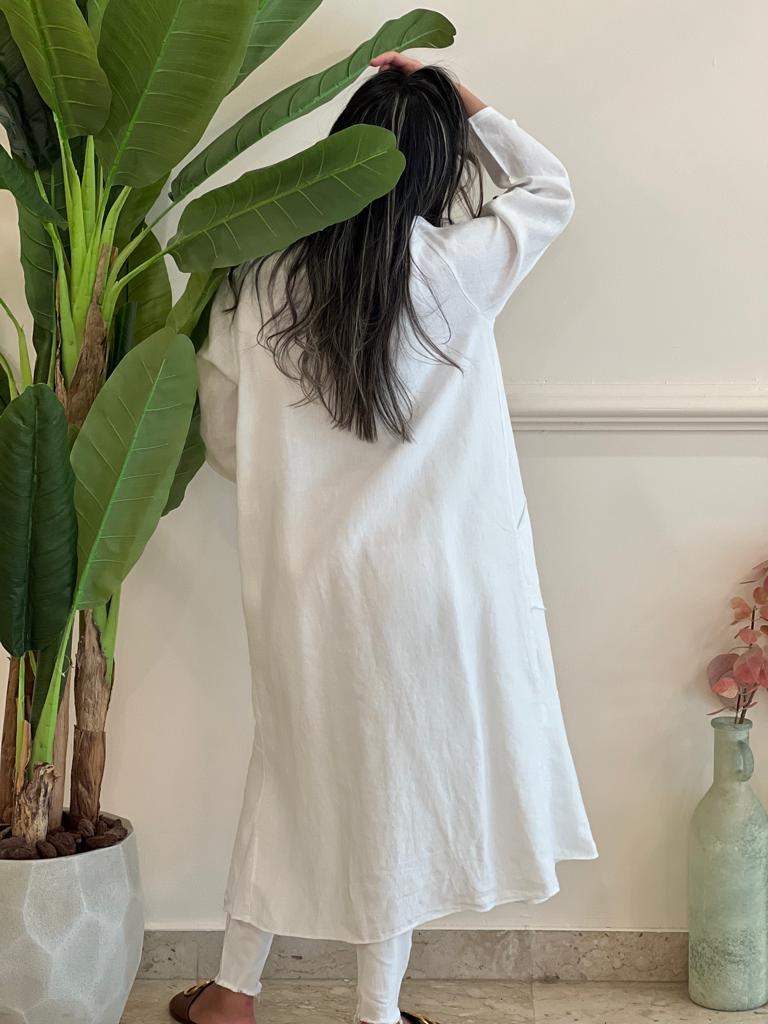 White linen cardigan with pockets
