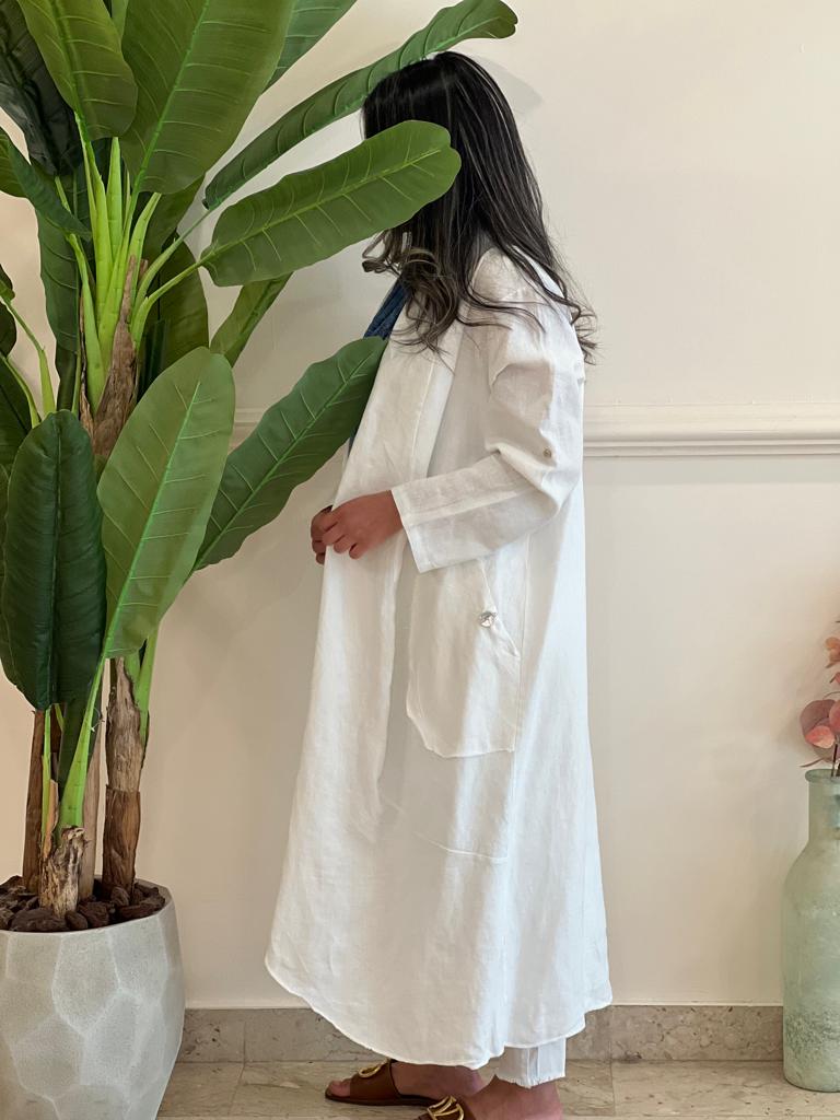 White linen cardigan with pockets