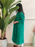 Green linen cardigan with pockets