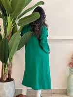 Green linen cardigan with pockets