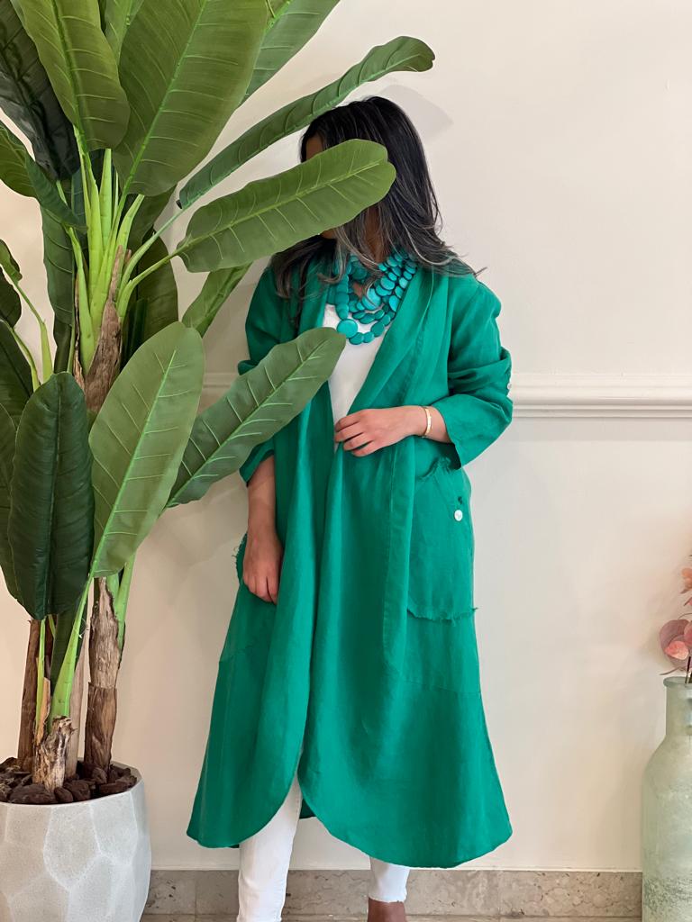 Green linen cardigan with pockets