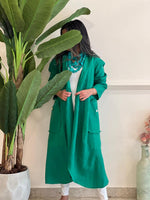 Green linen cardigan with pockets