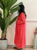 Coral linen cardigan with pockets