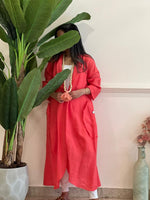 Coral linen cardigan with pockets