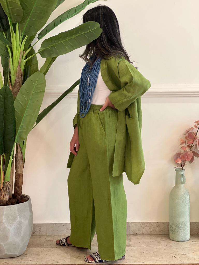 Green linen open set