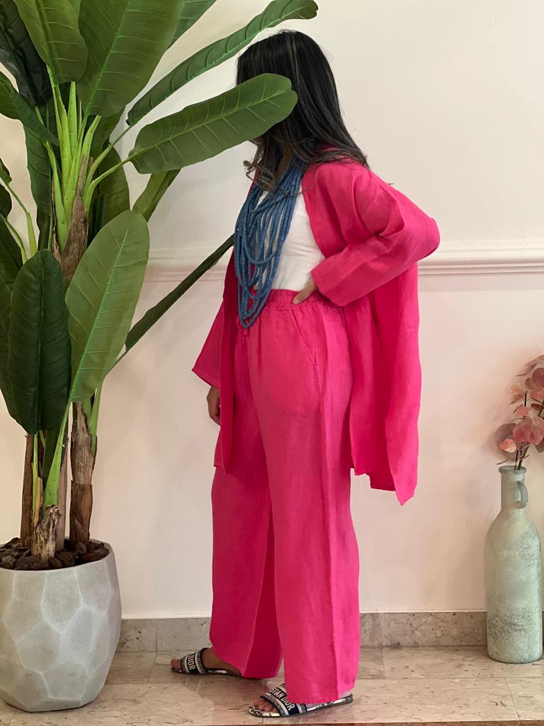 Pink linen open set
