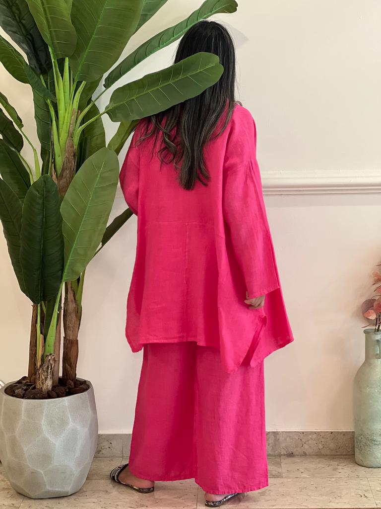 Pink linen open set