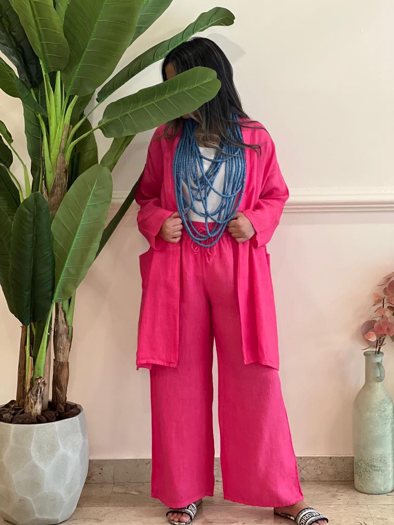 Pink linen open set