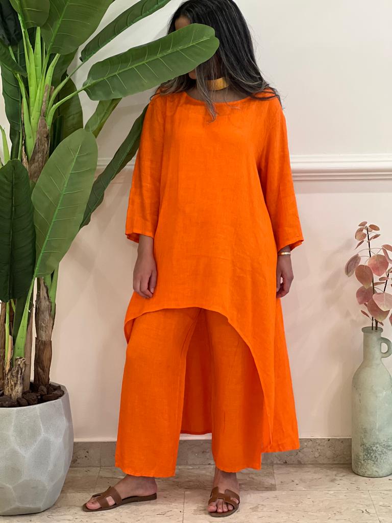 Orange long top linen set