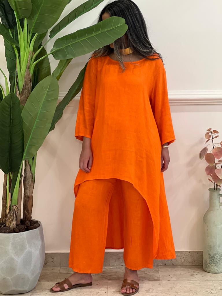 Orange long top linen set