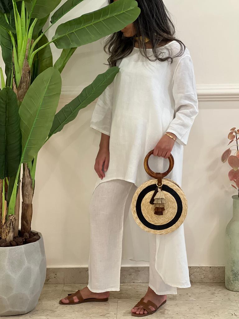 White long top linen set
