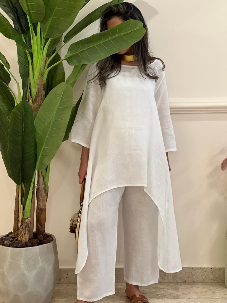 White long top linen set