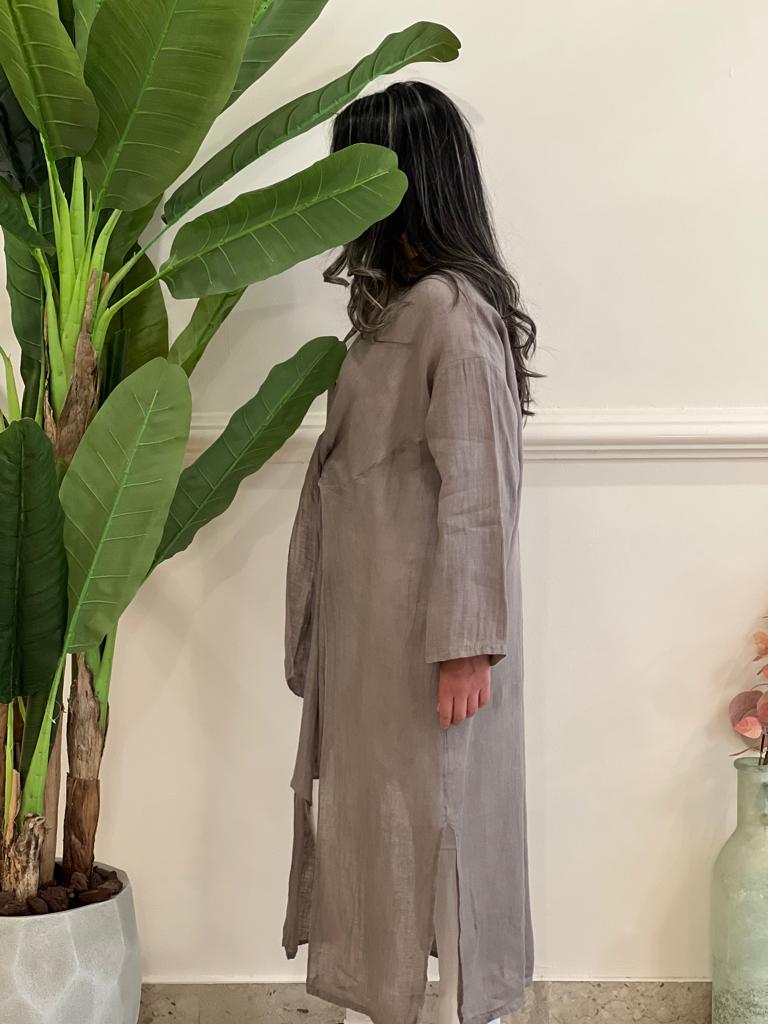 Beige belted linen cardigan