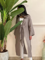 Beige belted linen cardigan