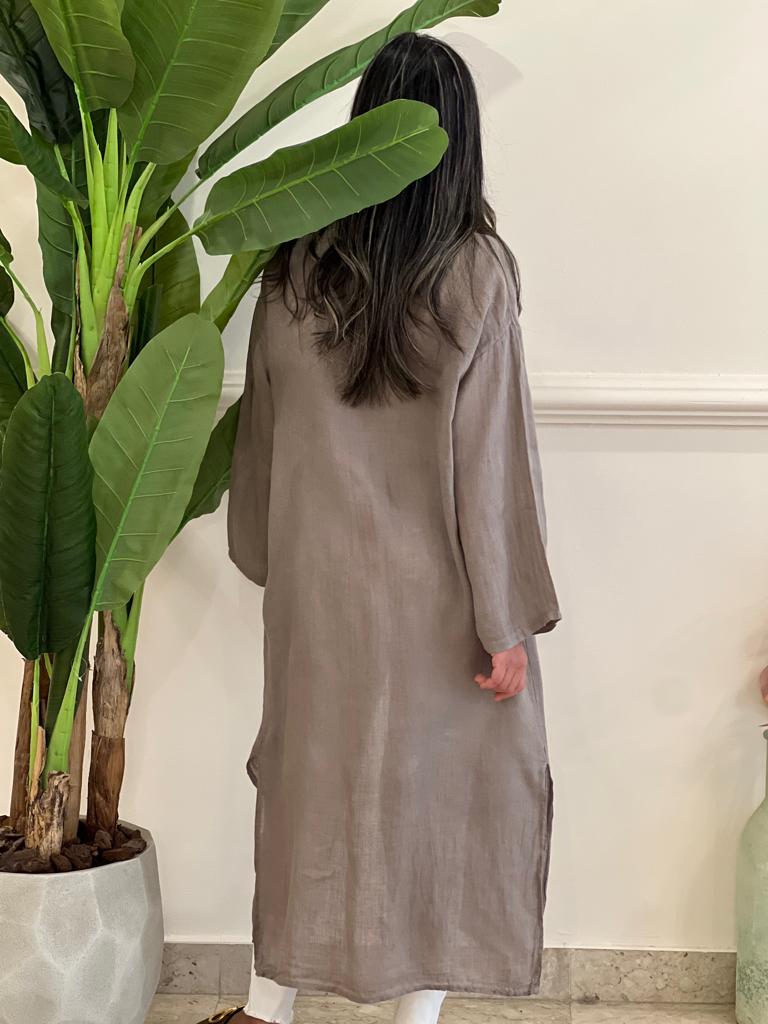 Beige belted linen cardigan