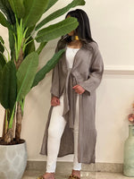 Beige belted linen cardigan