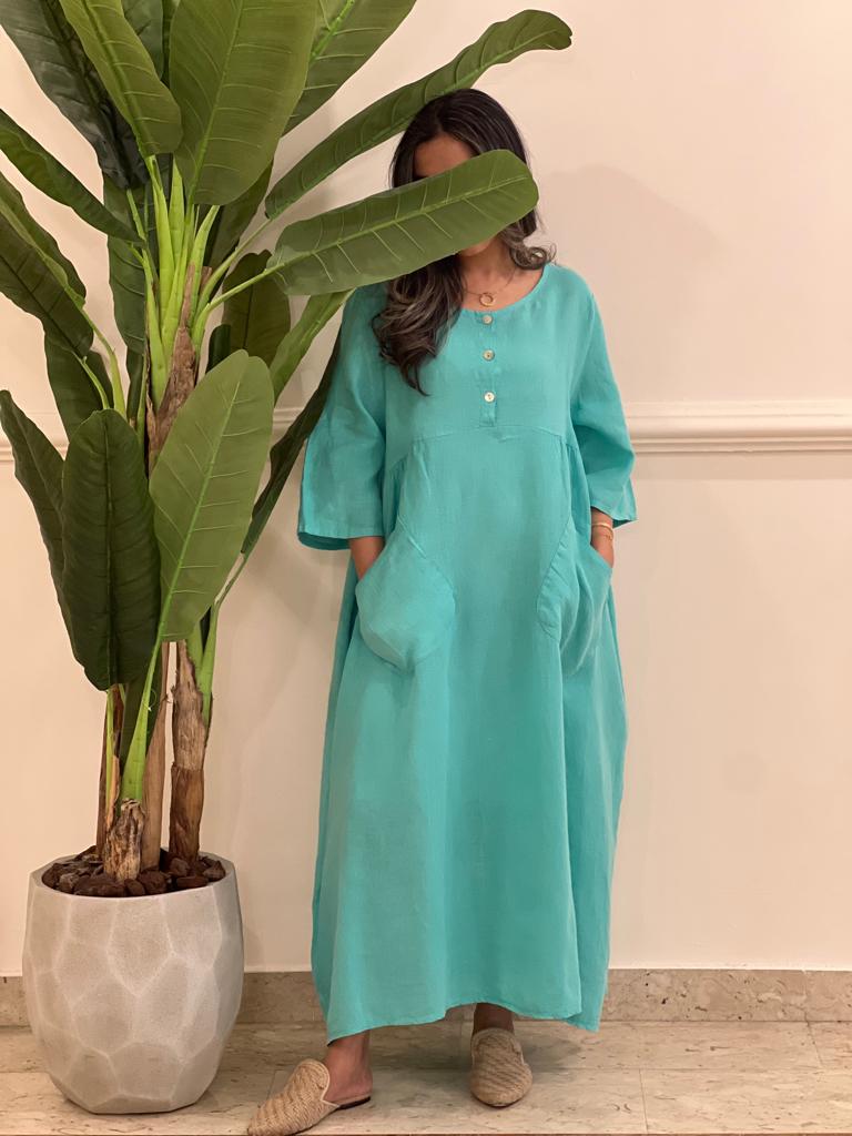 Linen dress with pockets (available in colours)