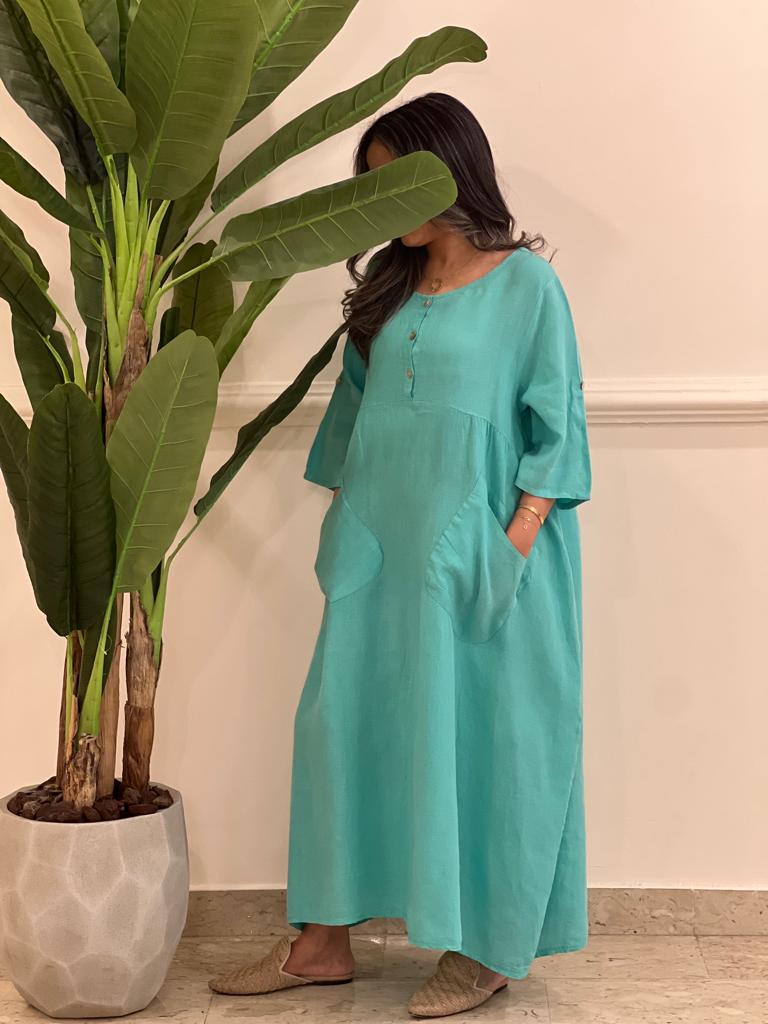 Linen dress with pockets (available in colours)