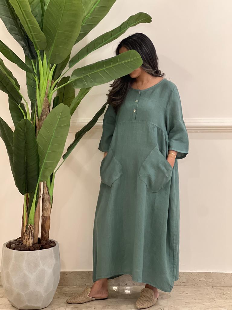 Linen dress with pockets (available in colours)
