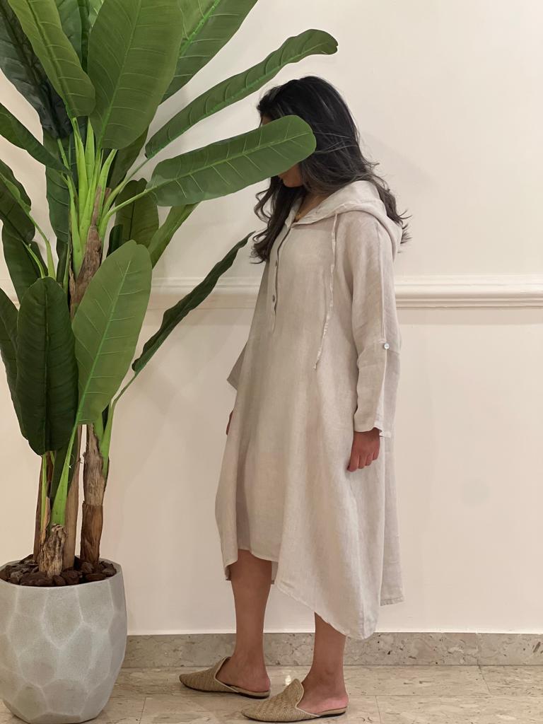 Hooded Linen short dress (available in colours)