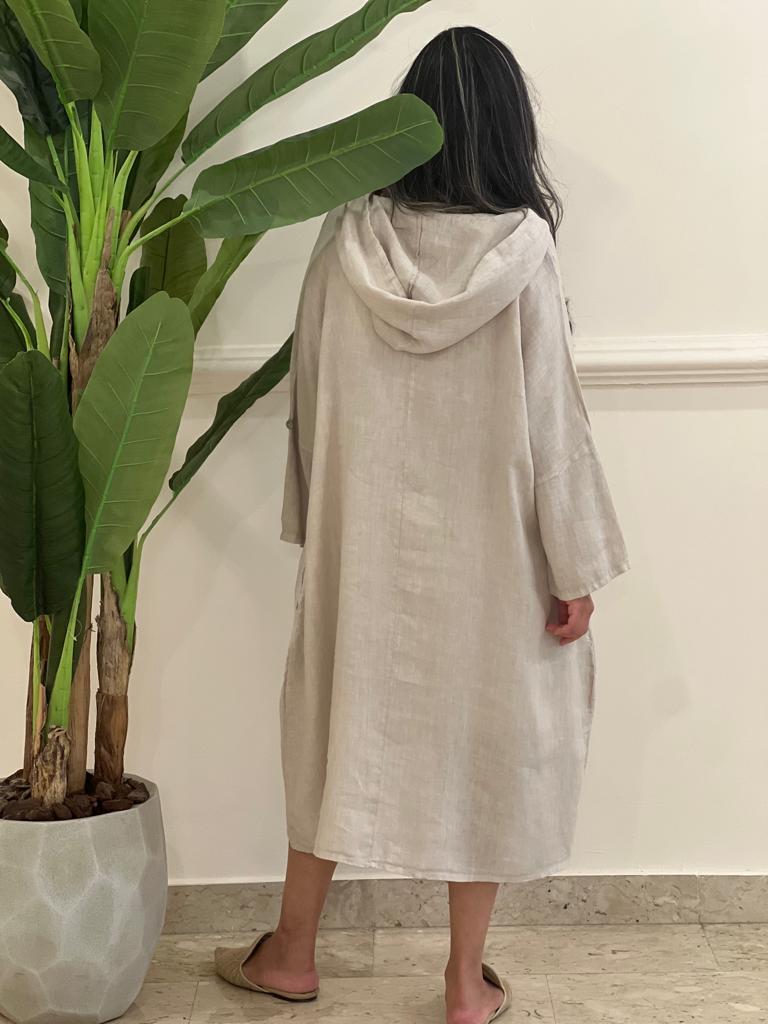 Hooded Linen short dress (available in colours)