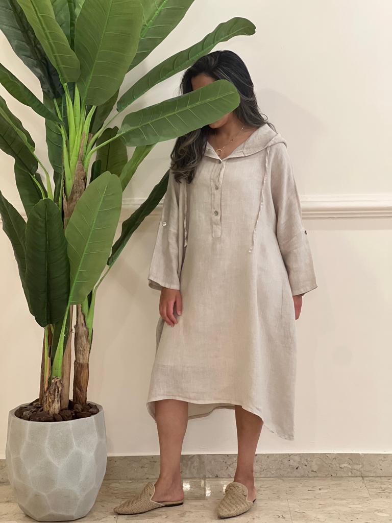 Hooded Linen short dress (available in colours)