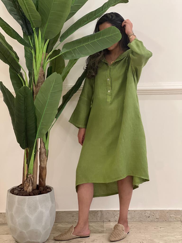 Hooded Linen short dress (available in colours)