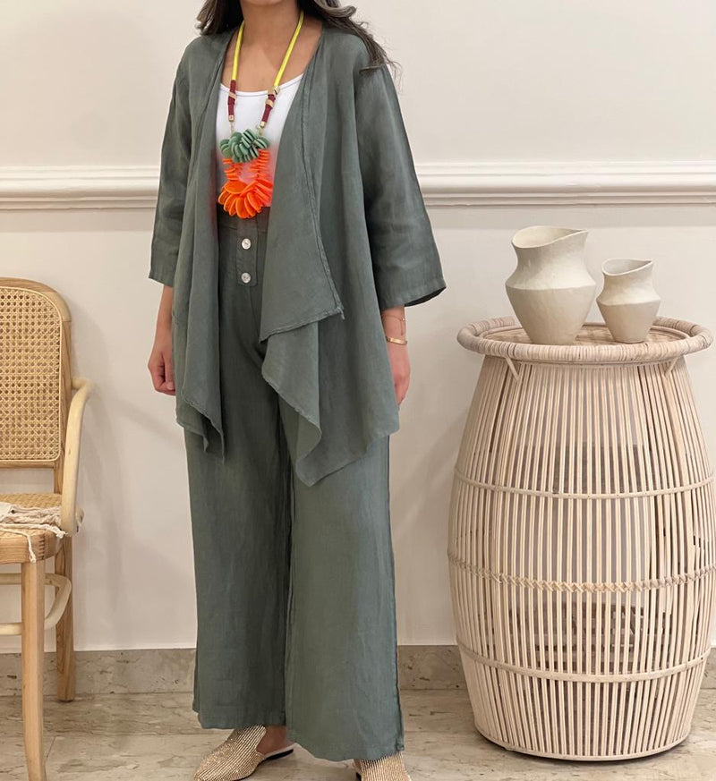 Cardigan linen top with pants (Available in colours)
