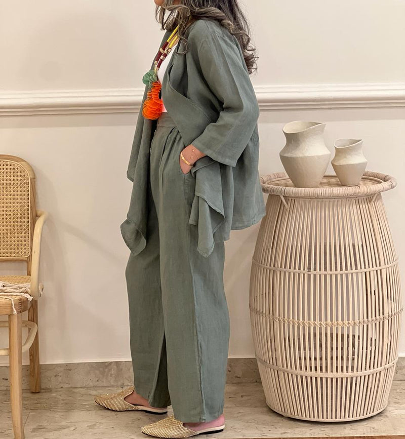 Cardigan linen top with pants (Available in colours)