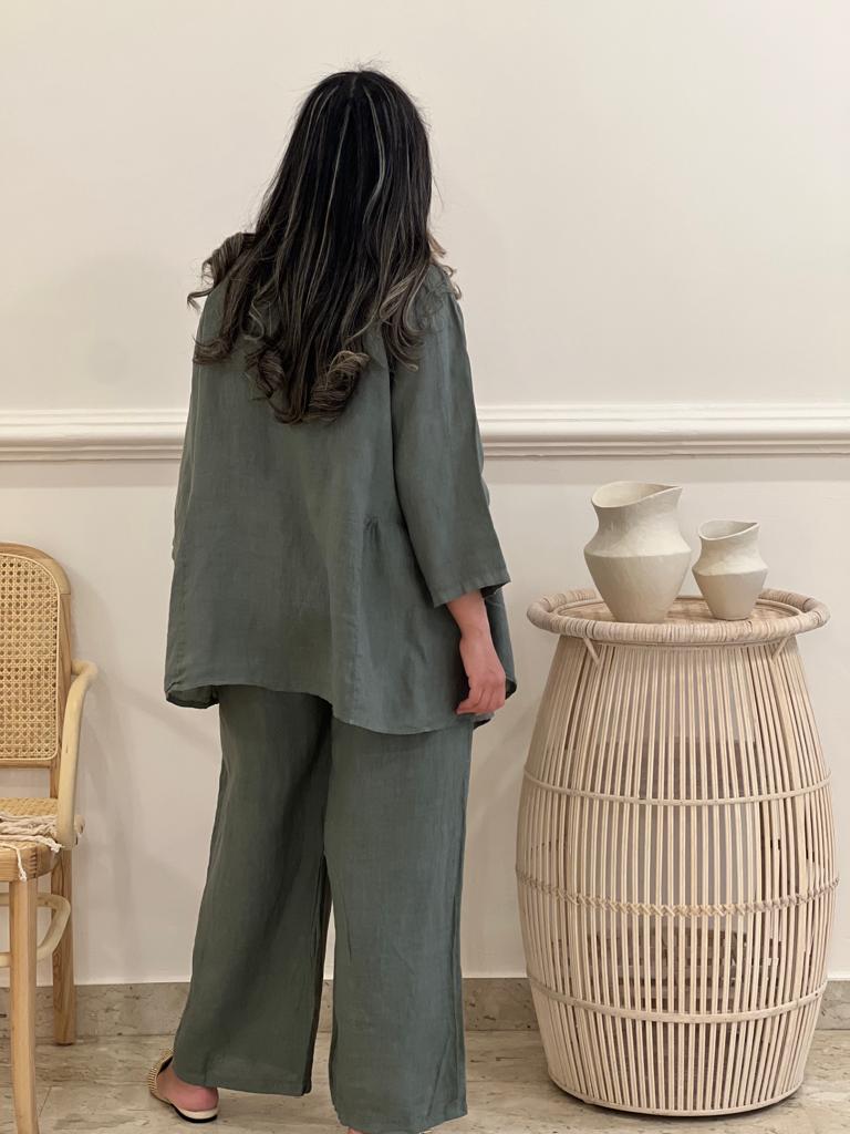 Cardigan linen top with pants (Available in colours)