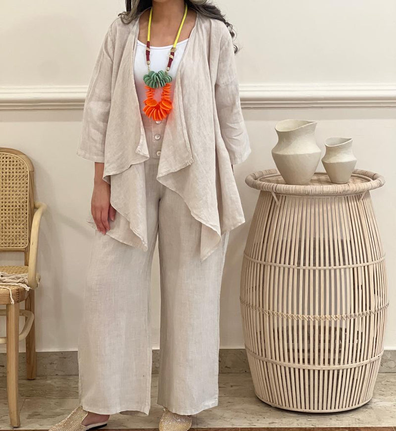 Cardigan linen top with pants (Available in colours)
