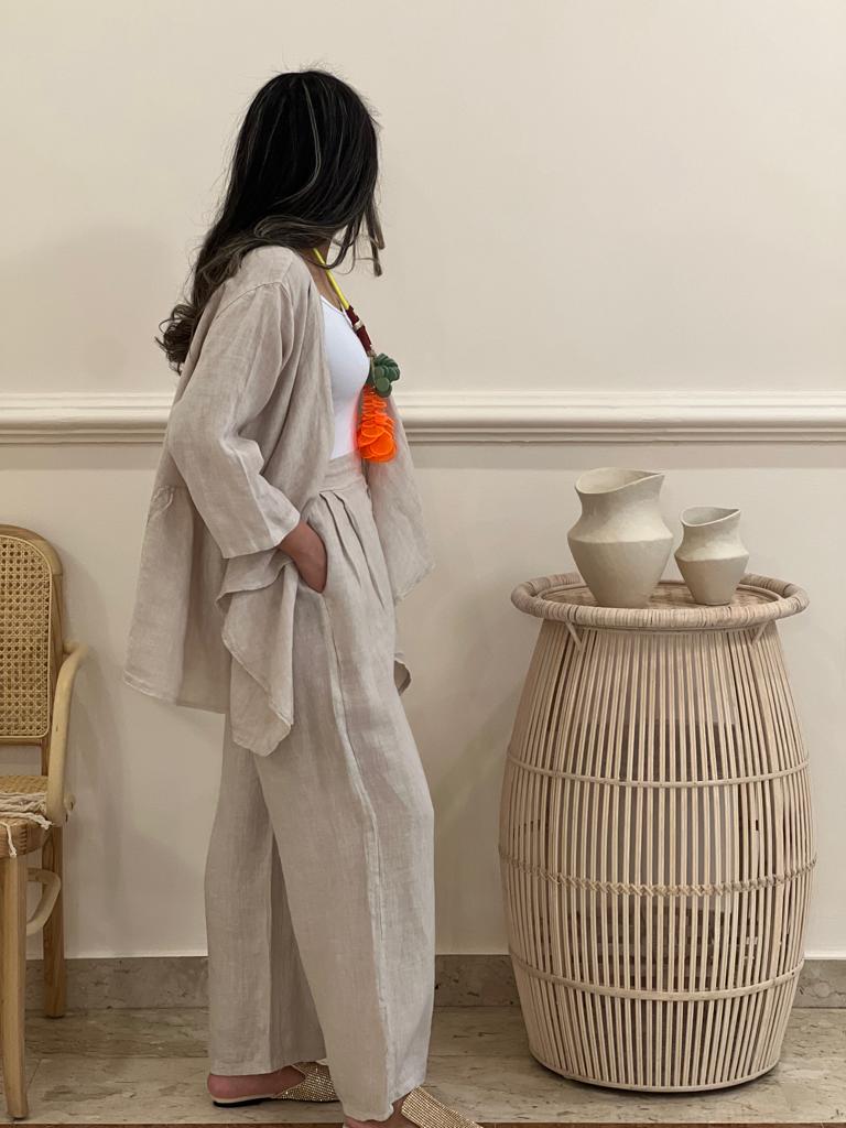 Cardigan linen top with pants (Available in colours)