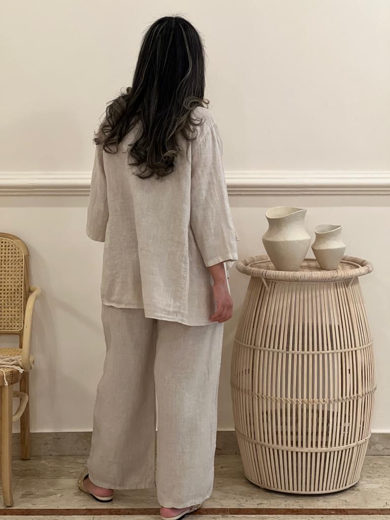 Cardigan linen top with pants (Available in colours)