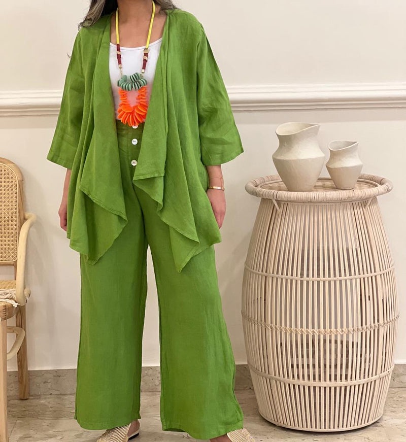 Cardigan linen top with pants (Available in colours)