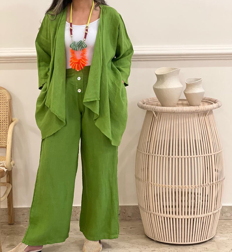 Cardigan linen top with pants (Available in colours)