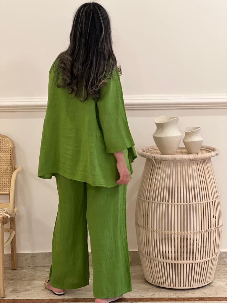Cardigan linen top with pants (Available in colours)