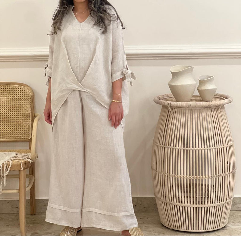 linen top with wide legs pants (Available in colours)