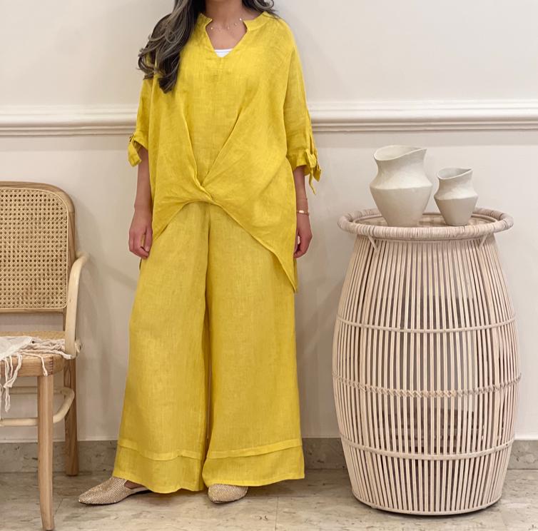 linen top with wide legs pants (Available in colours)