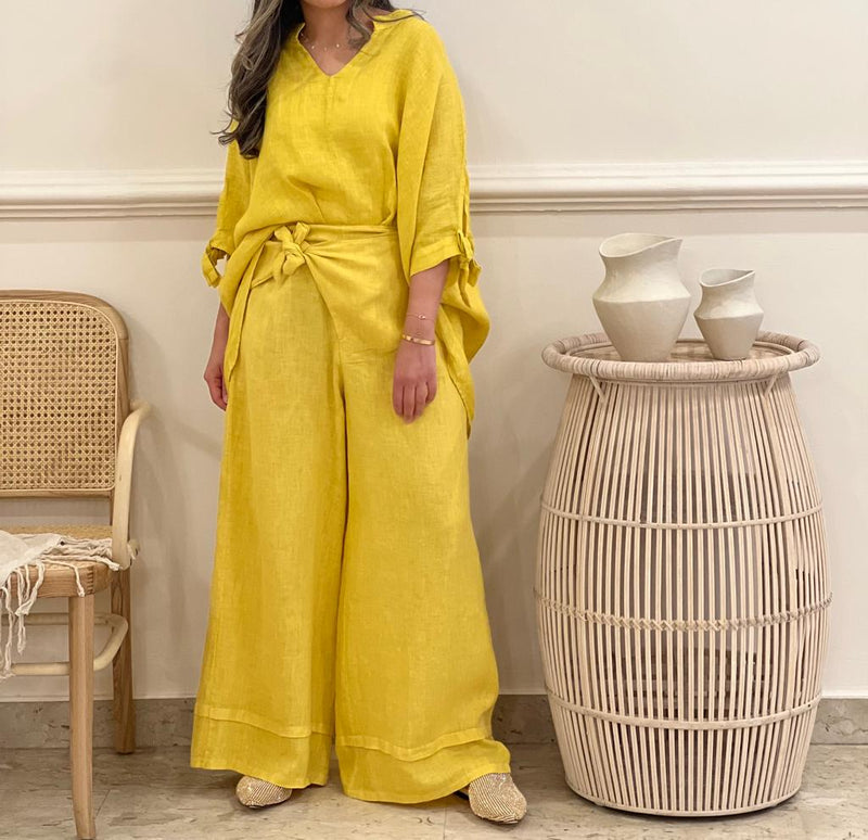 linen top with wide legs pants (Available in colours)