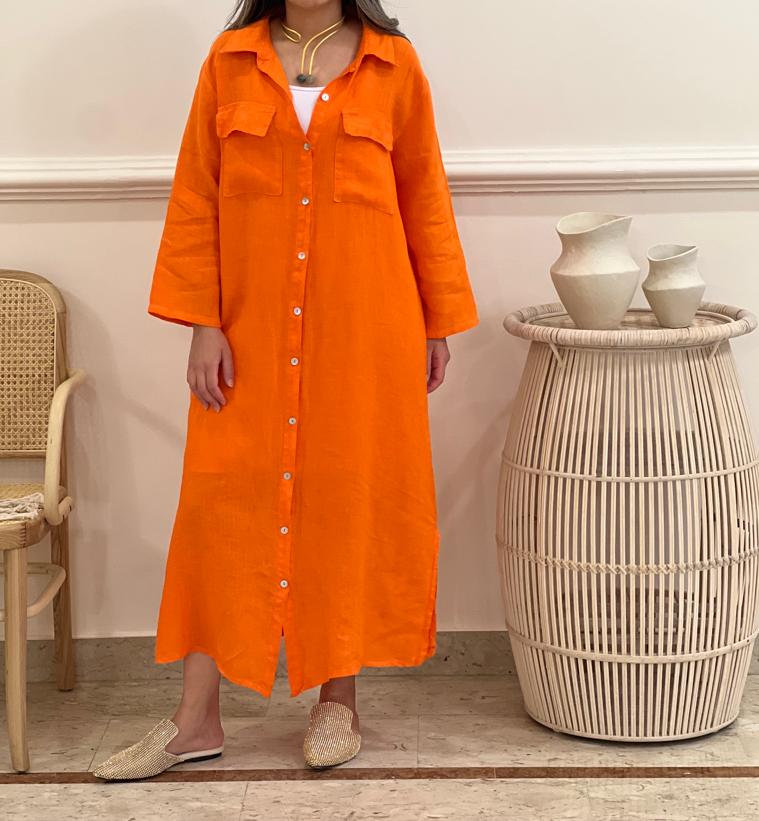 Two pockets Linen shirt dress (available in colours)