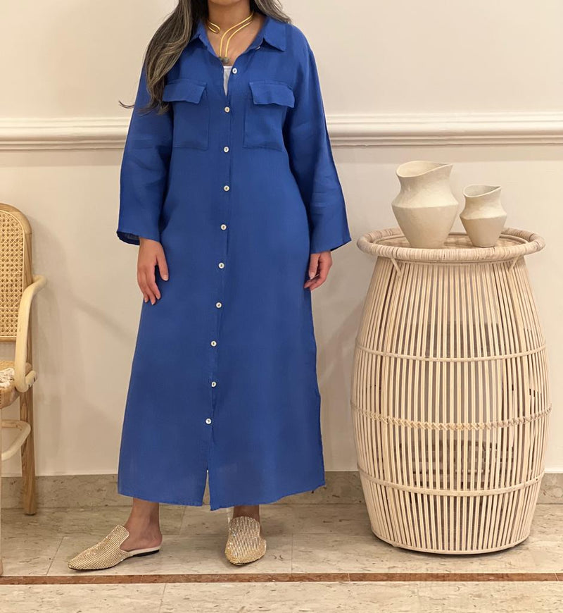 Two pockets Linen shirt dress (available in colours)