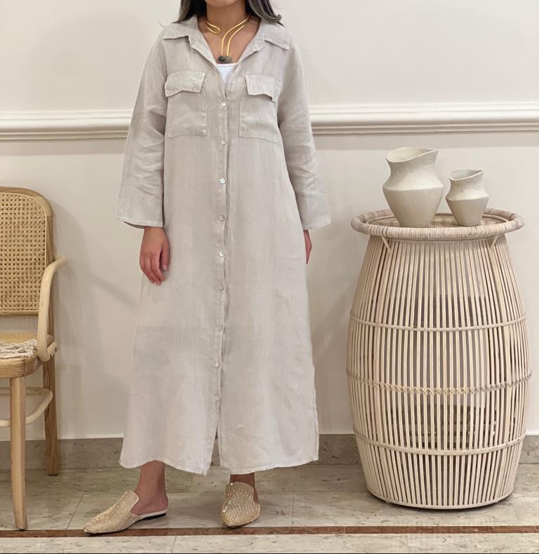 Two pockets Linen shirt dress (available in colours)