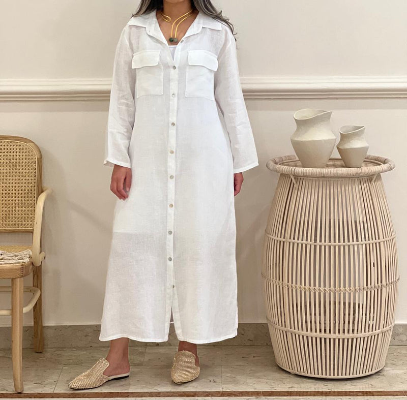 Two pockets Linen shirt dress (available in colours)