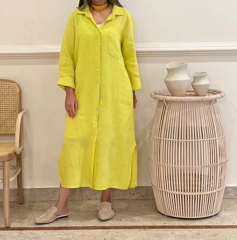 One pocket Linen midi shirt dress (available in colours)