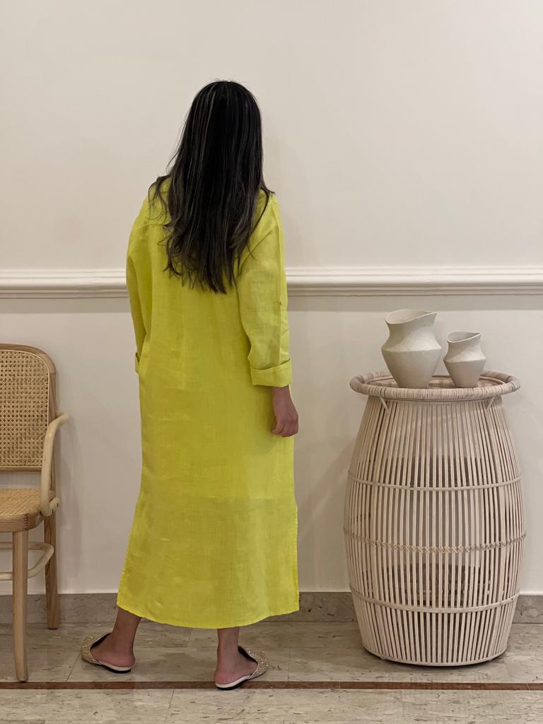 One pocket Linen midi shirt dress (available in colours)