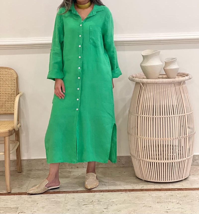 One pocket Linen midi shirt dress (available in colours)