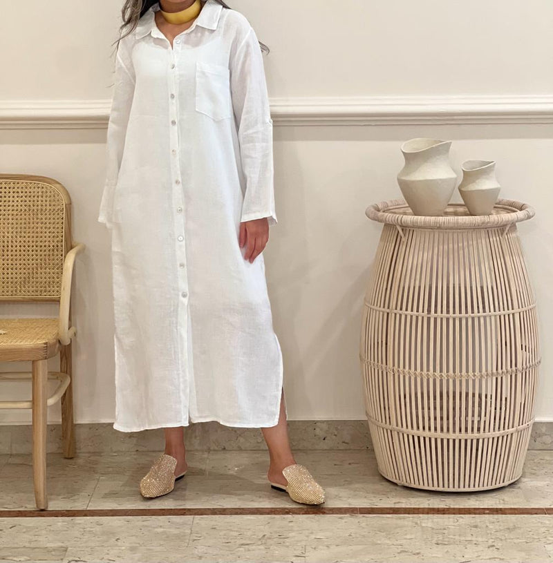 One pocket Linen midi shirt dress (available in colours)